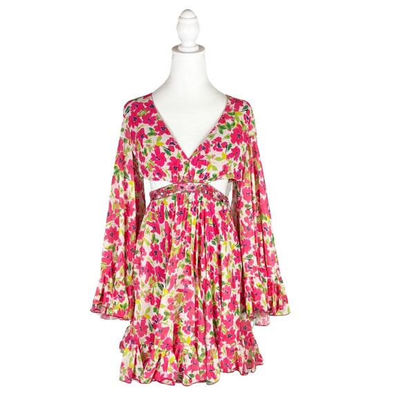 Mac Duggal Floral Printed Short Bell Dress 2 Pink NWT - Picture 4 of 12